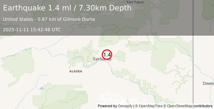 Earthquake 12 km E of Fox, Alaska (1.4 ml) (2025-11-11 15:42:48 UTC)
