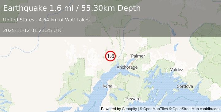 Earthquake 31 km WNW of Susitna, Alaska (1.8 ml) (2025-11-12 01:21:24 UTC)