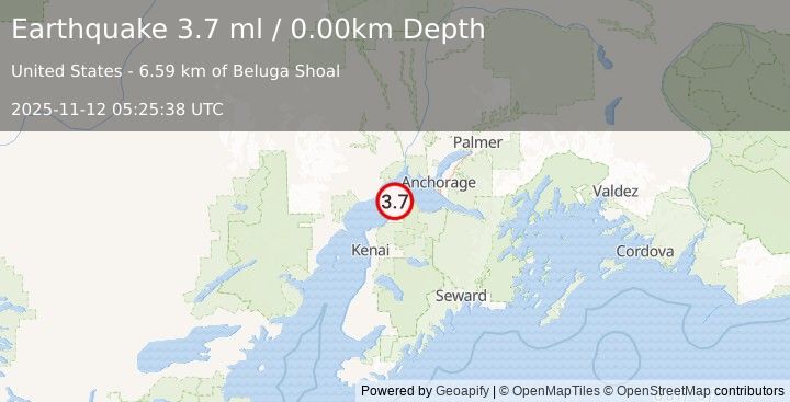 Earthquake 10 km NNW of Point Possession, Alaska (3.7 ml) (2025-11-12 05:25:38 UTC)