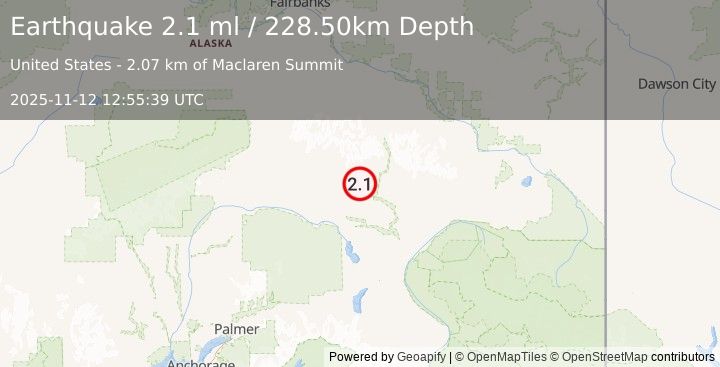 Earthquake 39 km W of Paxson, Alaska (2.1 ml) (2025-11-12 12:55:39 UTC)