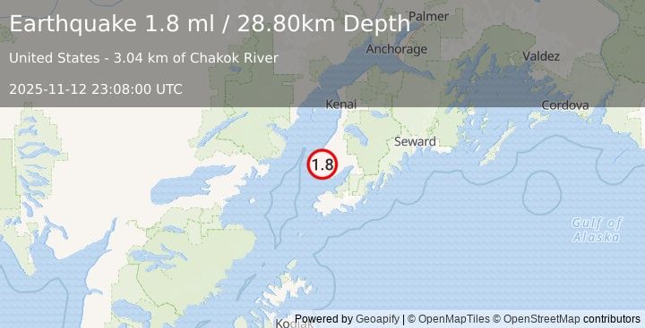 Earthquake 5 km W of Nikolaevsk, Alaska (1.8 ml) (2025-11-12 23:08:00 UTC)