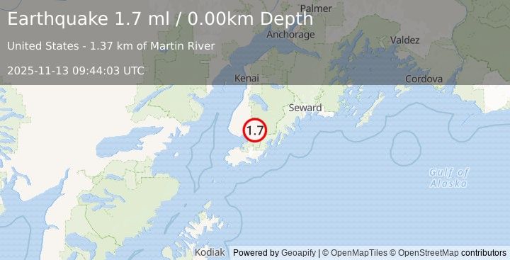 Earthquake 12 km S of Fox River, Alaska (1.7 ml) (2025-11-13 09:44:03 UTC)