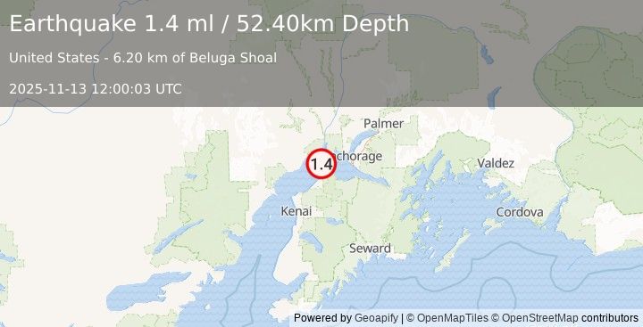 Earthquake 22 km N of Point Possession, Alaska (1.4 ml) (2025-11-13 12:00:03 UTC)