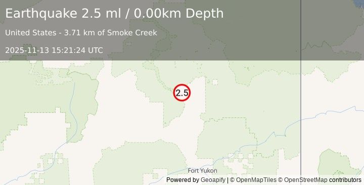 Earthquake 38 km SW of Arctic Village, Alaska (2.5 ml) (2025-11-13 15:21:24 UTC)