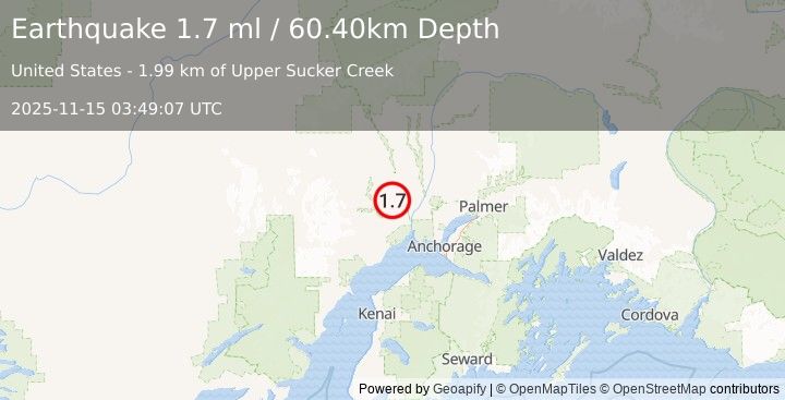Earthquake 26 km WNW of Susitna, Alaska (1.7 ml) (2025-11-15 03:49:07 UTC)