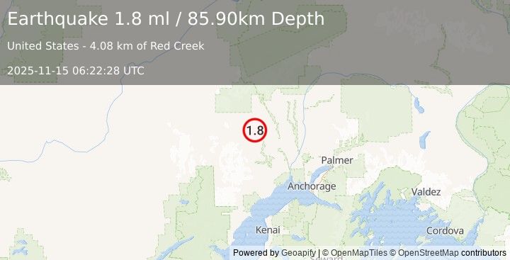 Earthquake 14 km WNW of Skwentna, Alaska (1.8 ml) (2025-11-15 06:22:28 UTC)