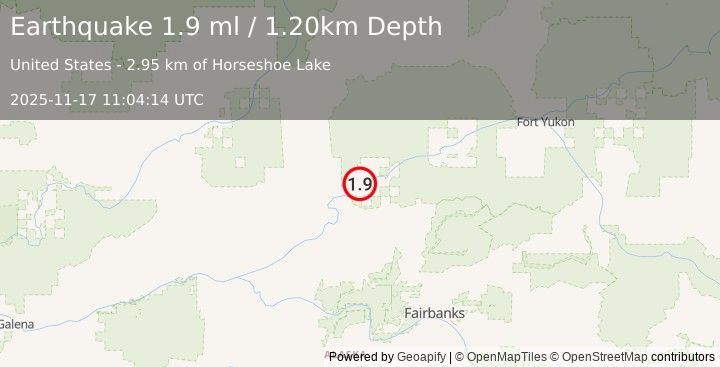 Earthquake 11 km W of Stevens Village, Alaska (1.9 ml) (2025-11-17 11:04:14 UTC)