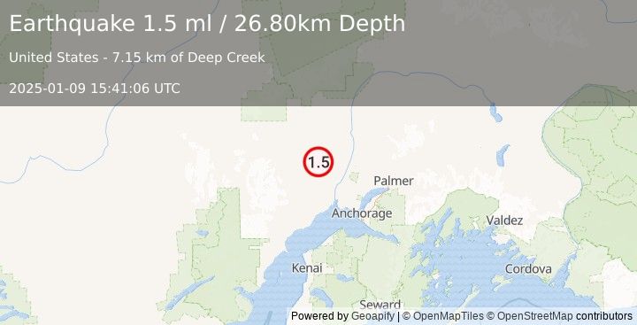 Earthquake 29 km SE of Skwentna, Alaska (1.5 ml) (2025-01-09 15:41:06 UTC)