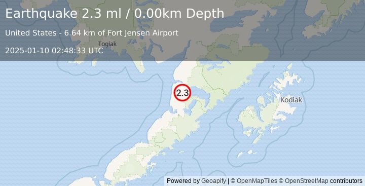 Earthquake 33 km SSE of Egegik, Alaska (2.3 ml) (2025-01-10 02:48:33 UTC)