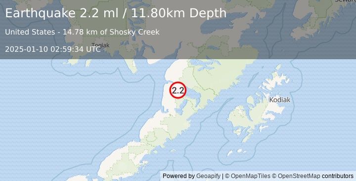 Earthquake 35 km SE of Egegik, Alaska (2.2 ml) (2025-01-10 02:59:34 UTC)