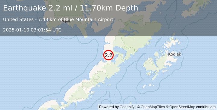 Earthquake 28 km NNE of Ugashik, Alaska (2.2 ml) (2025-01-10 03:01:54 UTC)