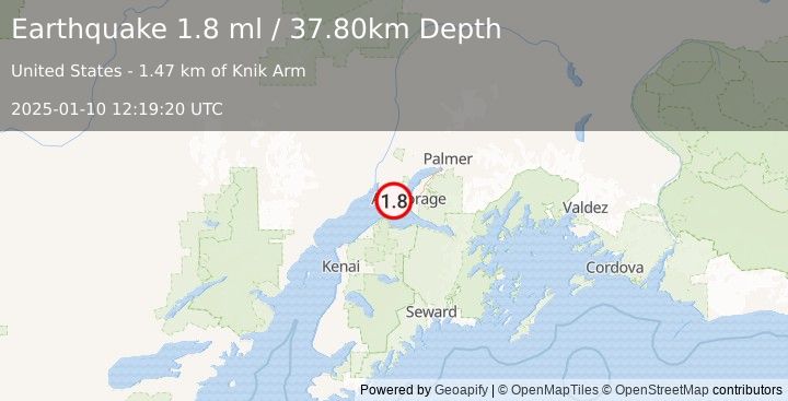 Earthquake 15 km W of Anchorage, Alaska (1.8 ml) (2025-01-10 12:19:20 UTC)