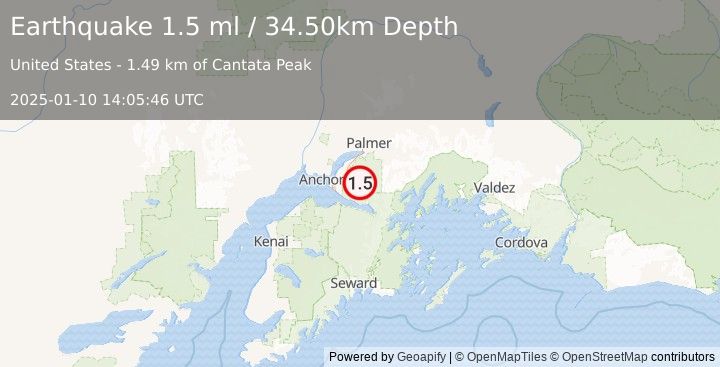 Earthquake 20 km ESE of Elmendorf Air Force Base, Alaska (1.5 ml) (2025-01-10 14:05:46 UTC)