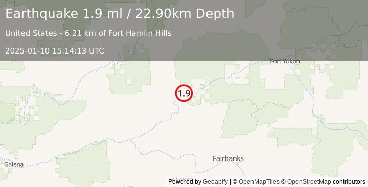 Earthquake 23 km W of Stevens Village, Alaska (1.9 ml) (2025-01-10 15:14:13 UTC)