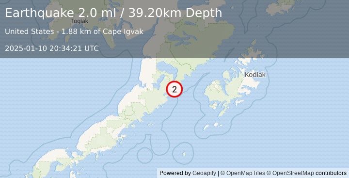 Earthquake 80 km E of Ugashik, Alaska (2.0 ml) (2025-01-10 20:34:21 UTC)