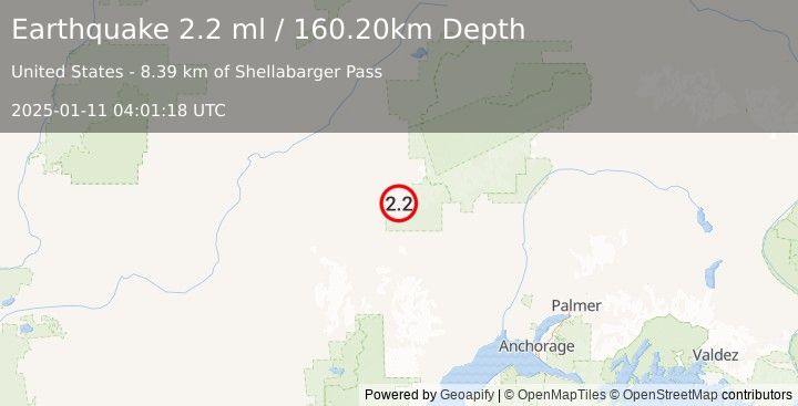 Earthquake 89 km NW of Skwentna, Alaska (2.2 ml) (2025-01-11 04:01:18 UTC)