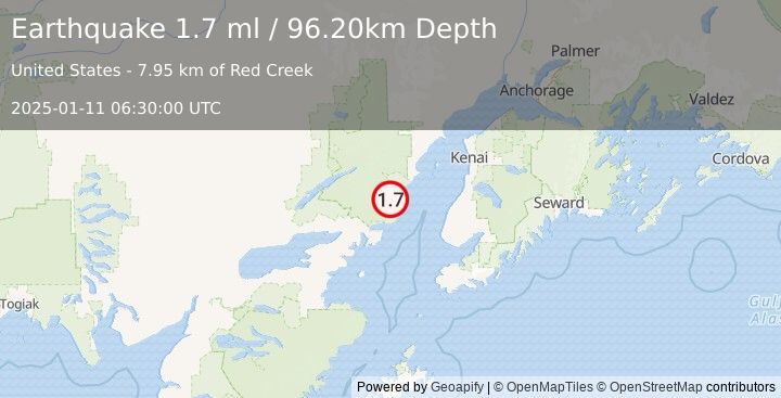 Earthquake 65 km WNW of Happy Valley, Alaska (1.7 ml) (2025-01-11 06:30:00 UTC)