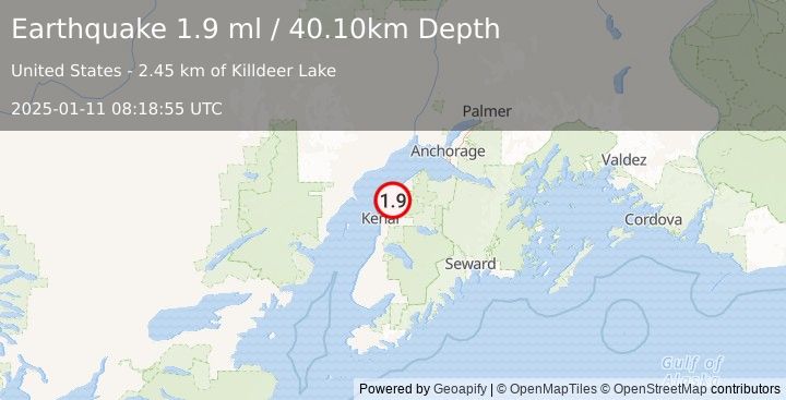 Earthquake 16 km ENE of Nikiski, Alaska (1.9 ml) (2025-01-11 08:18:55 UTC)