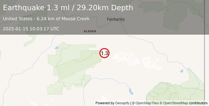 Earthquake 16 km E of Denali Park, Alaska (1.3 ml) (2025-01-15 10:03:17 UTC)