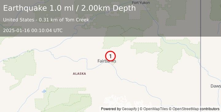 Earthquake 8 km ENE of Fox, Alaska (1.0 ml) (2025-01-16 00:10:04 UTC)