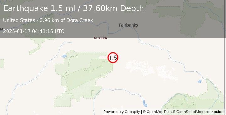 Earthquake 8 km E of Healy, Alaska (1.5 ml) (2025-01-17 04:41:16 UTC)