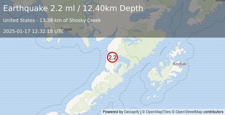 Earthquake 25 km SSE of Egegik, Alaska (2.2 ml) (2025-01-17 12:32:18 UTC)