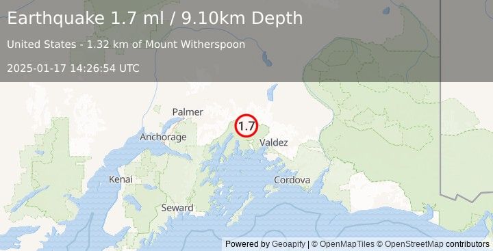 Earthquake 52 km SSE of Glacier View, Alaska (1.7 ml) (2025-01-17 14:26:54 UTC)