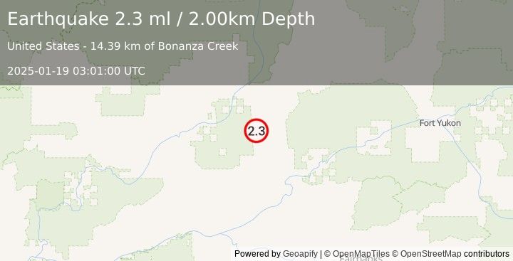 Earthquake 56 km SSE of Bettles, Alaska (2.3 ml) (2025-01-19 03:01:00 UTC)