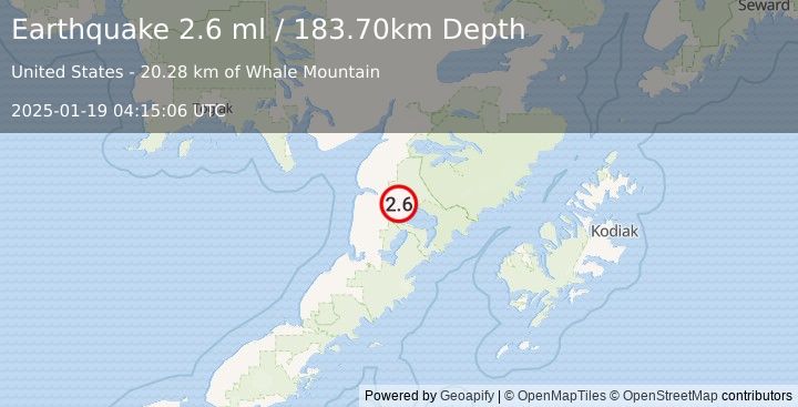 Earthquake 43 km ESE of Egegik, Alaska (2.6 ml) (2025-01-19 04:15:06 UTC)