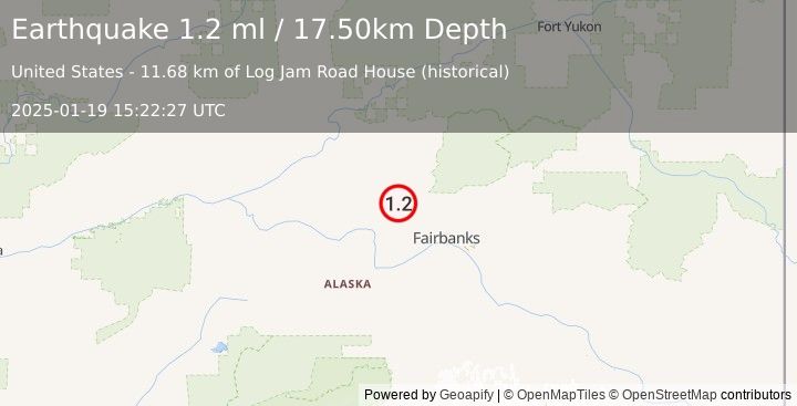 Earthquake 32 km E of Minto, Alaska (1.2 ml) (2025-01-19 15:22:27 UTC)