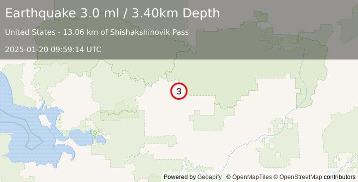 Earthquake 52 km NNE of Kobuk, Alaska (3.0 ml) (2025-01-20 09:59:14 UTC)