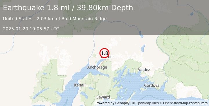 Earthquake 5 km WSW of Fishhook, Alaska (1.8 ml) (2025-01-20 19:05:57 UTC)