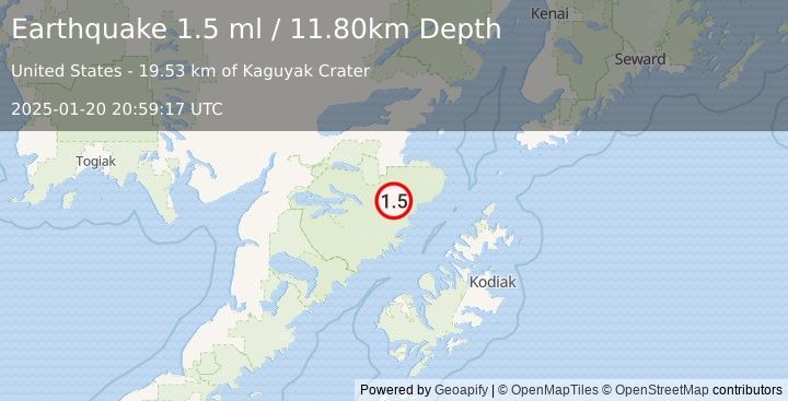 Earthquake 90 km SSE of Kokhanok, Alaska (1.5 ml) (2025-01-20 20:59:17 UTC)