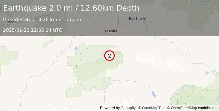 Earthquake 43 km W of Denali Park, Alaska (2.0 ml) (2025-01-20 22:05:14 UTC)