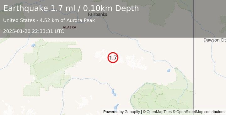 Earthquake 69 km NW of Paxson, Alaska (1.7 ml) (2025-01-20 22:33:31 UTC)