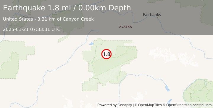 Earthquake 31 km E of Denali National Park, Alaska (1.8 ml) (2025-01-21 07:33:31 UTC)