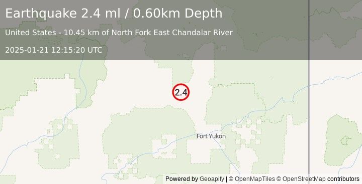 Earthquake 34 km NNW of Venetie, Alaska (2.4 ml) (2025-01-21 12:15:20 UTC)