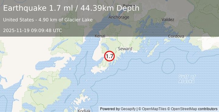 Earthquake 22 km E of Fox River, Alaska (1.7 ml) (2025-11-19 09:09:48 UTC)