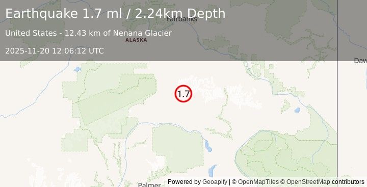 Earthquake 65 km E of Cantwell, Alaska (1.7 ml) (2025-11-20 12:06:12 UTC)