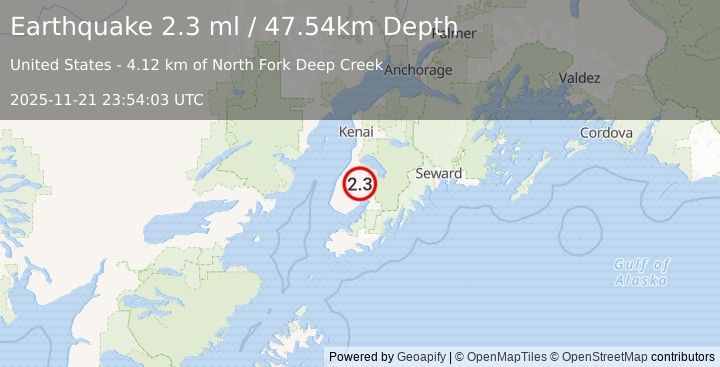 Earthquake 18 km NW of Fox River, Alaska (2.3 ml) (2025-11-21 23:54:03 UTC)