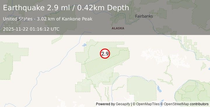 Earthquake 53 km E of Denali National Park, Alaska (2.9 ml) (2025-11-22 01:16:12 UTC)