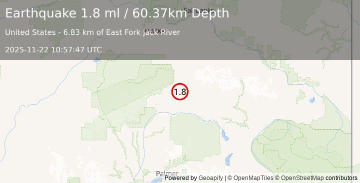 Earthquake 24 km ESE of Cantwell, Alaska (1.8 ml) (2025-11-22 10:57:47 UTC)