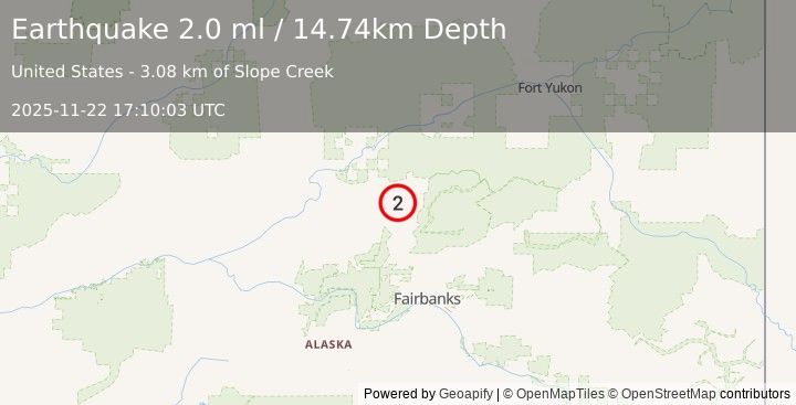 Earthquake 16 km NE of Livengood, Alaska (2.0 ml) (2025-11-22 17:10:03 UTC)