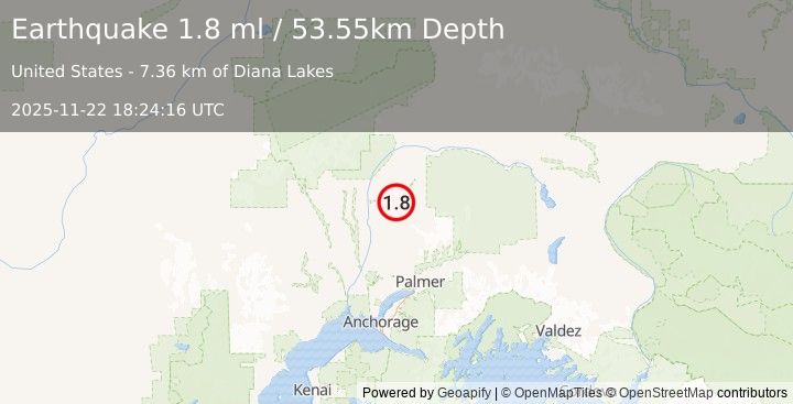 Earthquake 24 km NE of Susitna North, Alaska (1.8 ml) (2025-11-22 18:24:16 UTC)