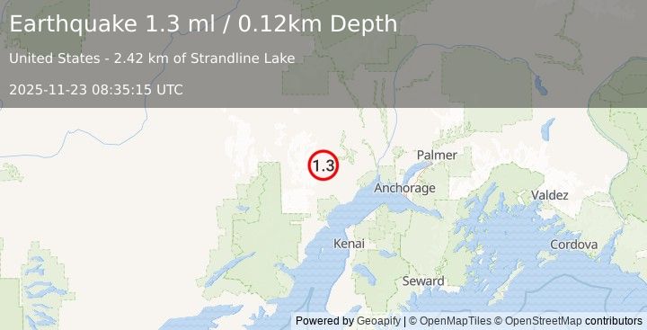 Earthquake 57 km NW of Beluga, Alaska (1.3 ml) (2025-11-23 08:35:15 UTC)