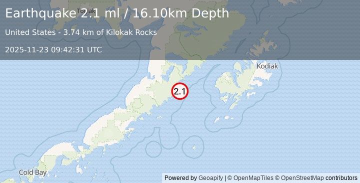 Earthquake 78 km ESE of Ugashik, Alaska (2.1 ml) (2025-11-23 09:42:31 UTC)
