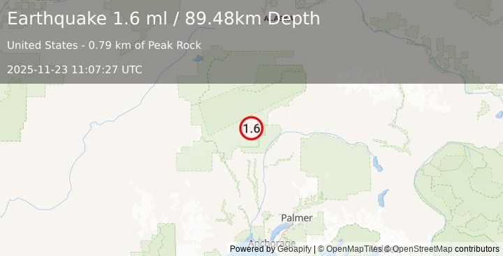 Earthquake 47 km NNE of Petersville, Alaska (1.6 ml) (2025-11-23 11:07:27 UTC)