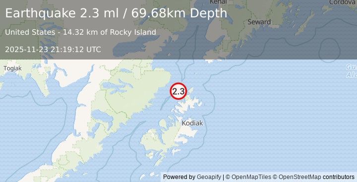 Earthquake 53 km N of Aleneva, Alaska (2.3 ml) (2025-11-23 21:19:12 UTC)