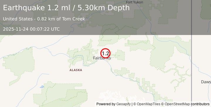 Earthquake 8 km ENE of Fox, Alaska (1.2 ml) (2025-11-24 00:07:22 UTC)