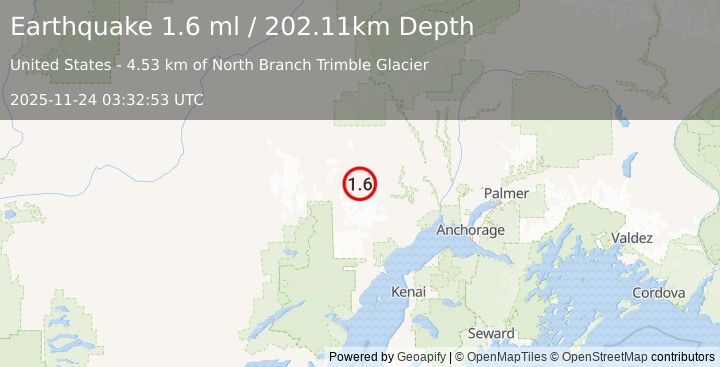 Earthquake 58 km SW of Skwentna, Alaska (1.6 ml) (2025-11-24 03:32:53 UTC)